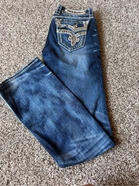 Rock Revival Women's Blue Boot Cut Jeans with Embellished Back Pockets